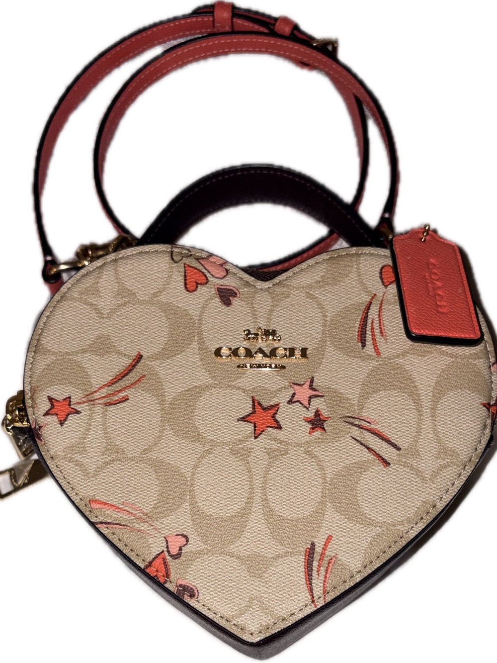 Coach Heart Crossbody Bag in Khaki and Coral Accent Bnew